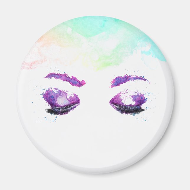 Imán Glamorosos Ojos Púrpuros y Flores Acuarela (Frente)