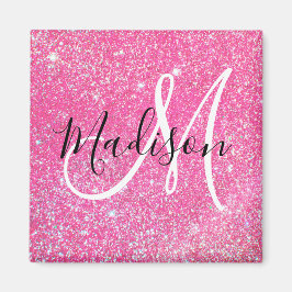 Imán Glamour Femenino Brillo Rosa Brillante Monograma N