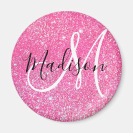 Imán Glamour Femenino Rosa Brillante Purpurina Monogram
