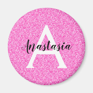 Imán Glamour Femenino Rosa Brillante Purpurina Monogram