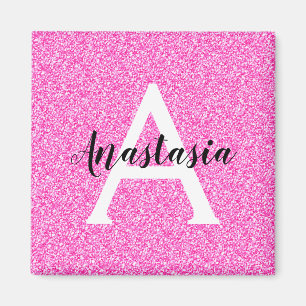 Imán Glamour Femenino Rosa Brillante Purpurina Monogram