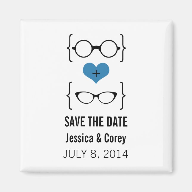 Imán Glasses Blue Geeky Save the Date Magnet (Frente)