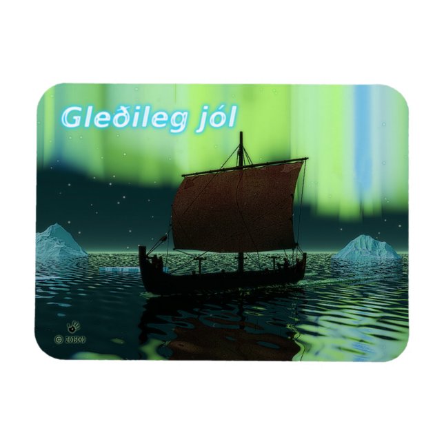 Imán Gleðileg jól - Buque Viking Y Luces Del Norte (Horizontal)