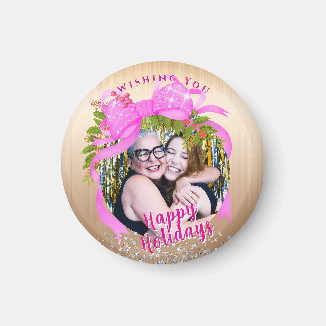 Imán Glittering Pink Ribbon Navidad Gold (Frente)