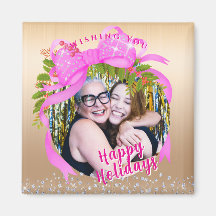 Glittering Pink Ribbon Navidad Gold
