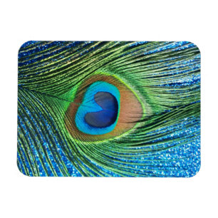 Imán Glittery Blue Peacock Feather Still Life