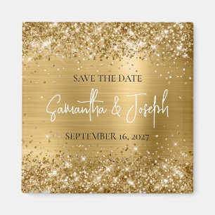 Imán Glittery Gold Foil Boda Save the Date