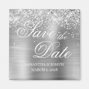 Imán Glittery Silver Foil Save the Date