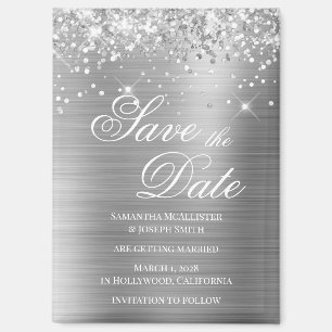 Imán Glittery Silver Foil Save the Date