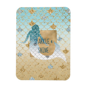 Imán Glitzy Aqua Mermaid Blue Gold Sparkle Purpurina