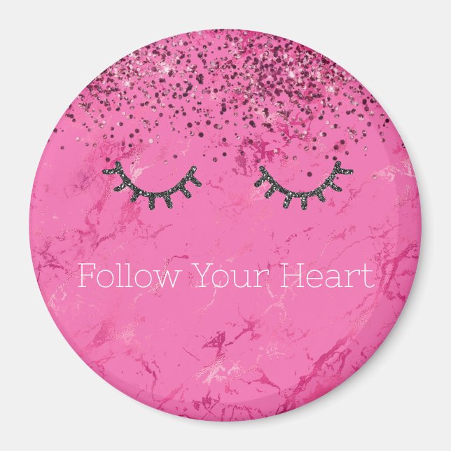 Imán Glitzy Black Eyelashes Purpurina de Mármol Rosa (Frente)