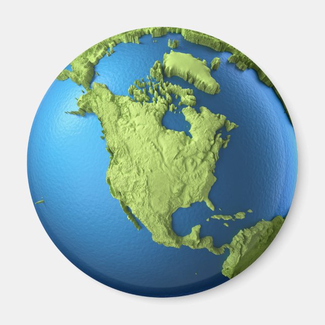 Imán Globe 3d aislado en blanco. Continente Norteaméric (Frente)