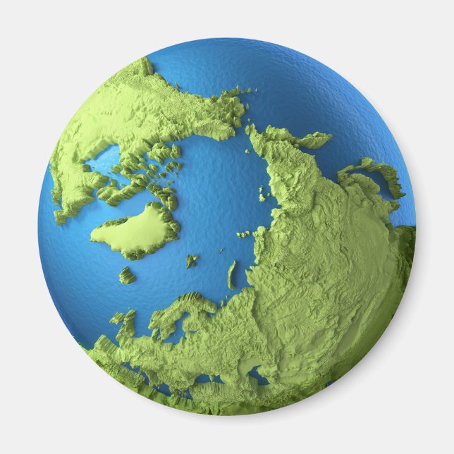 Imán Globe 3d aislado en fondo blanco. Polo Norte (Frente)
