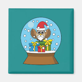 Imán Globe de nieve con búho de Santa Claus