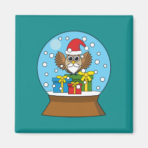 Imán Globe de nieve con búho de Santa Claus