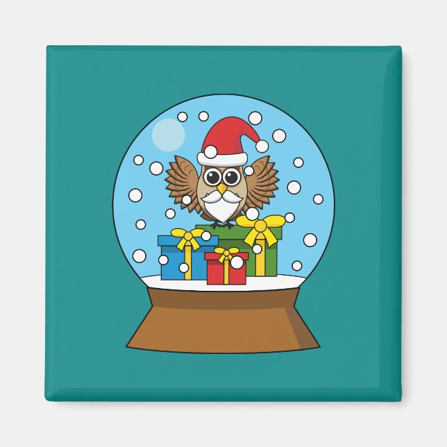 Imán Globe de nieve con búho de Santa Claus (Frente)
