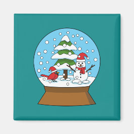 Imán Globe de nieve con cardenal Snowman y árbol de pin