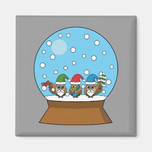 Imán Globe de nieve con tres búhos de gnomo