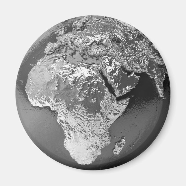 Imán Globe de plata - África, 3d Render (Frente)