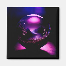 Imán Globe transparente morado con paisaje montañoso