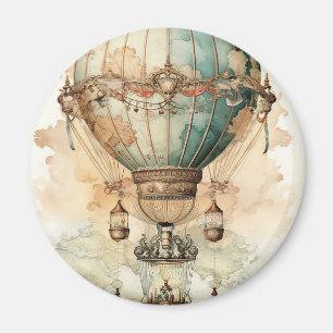 Imán Globo de aire caliente azul Vintage Steampunk Blue