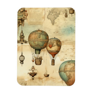 Imán Globo de aire caliente de época en un paisaje sere