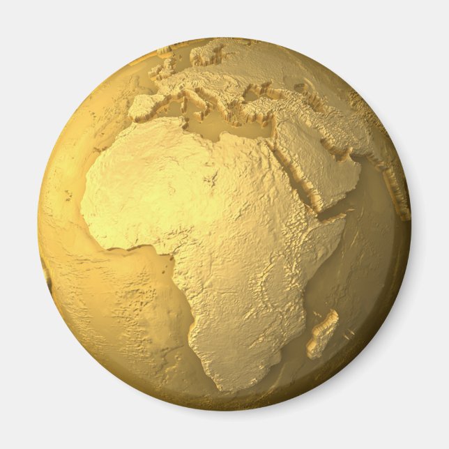 Imán Globo de oro - Tierra Metalizado, África, 3d Rende (Frente)
