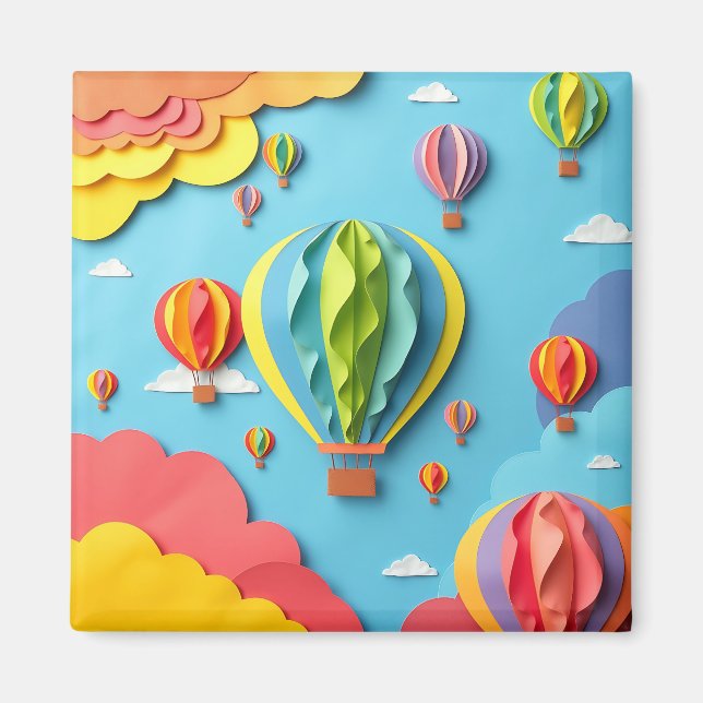 Imán Globos Aerostáticos Coloridos Patrón de Cielo (Frente)