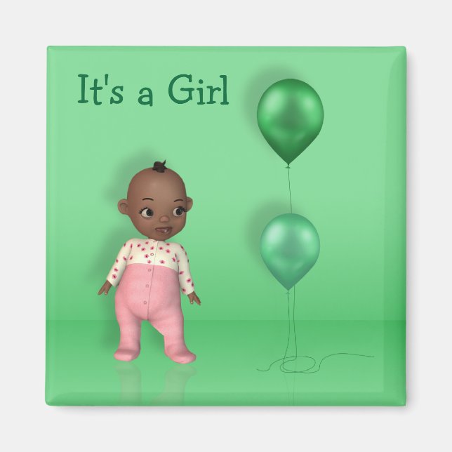 Imán Globos de bebés afroamericanos - es un Chica (Frente)