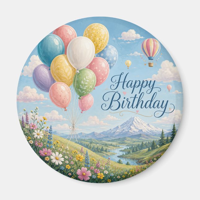 Imán Globos de cumpleaños caprichosos (Frente)