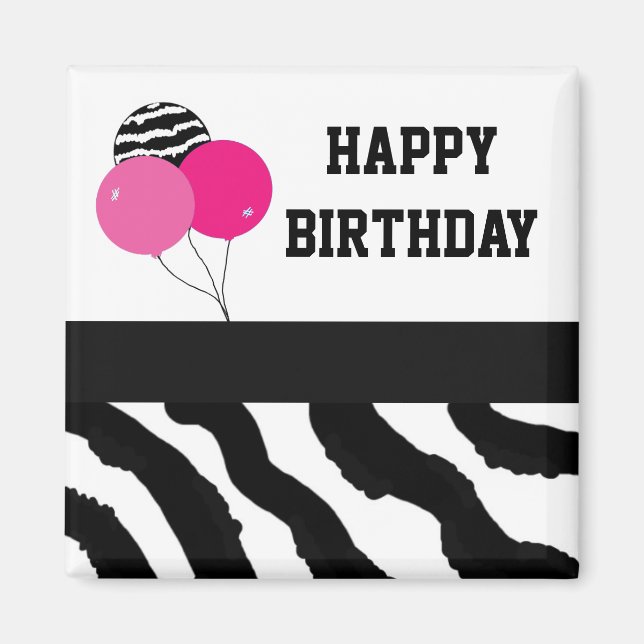 Imán Globos de cumpleaños con estampado de cebra (Frente)