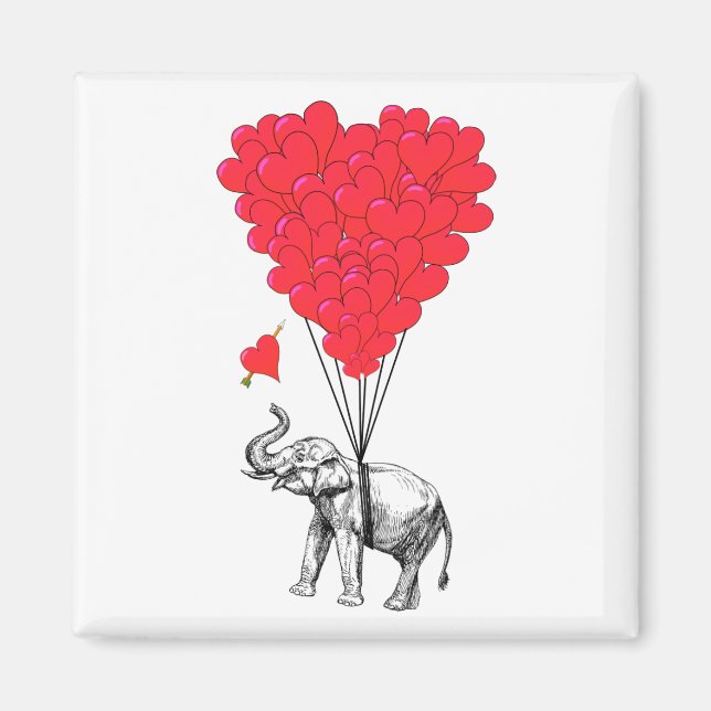 Imán Globos de elefante y corazón rojo (Frente)