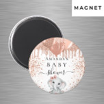 Imán Globos de elefantes rosa purpurina de oro de Baby<br><div class="desc">Para una ducha de bebé,  para celebrar a una niña. Un fondo blanco. Decorada con oro rosa,  goteo de purpurinas falsos rosados,  pinturas que gotean,  gotas purpurinas,  globos y un lindo chica de elefantes. Personalice y agregue el nombre de la futura madre. ¡Perfecto como un favor de fiesta!</div>