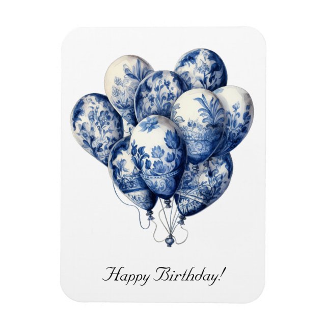 Imán Globos en azul Delft, personalizable (Vertical)
