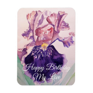 Imán Glorioso Morple Watercolor Iris Birthday Magnet