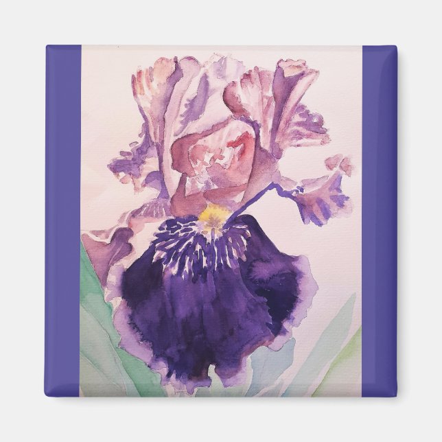 Imán Glorioues Purple Iris Watercolor Pintado (Frente)