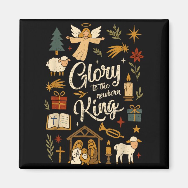 Imán Glory To The Newborn King Christmas Nativity Scene (Frente)