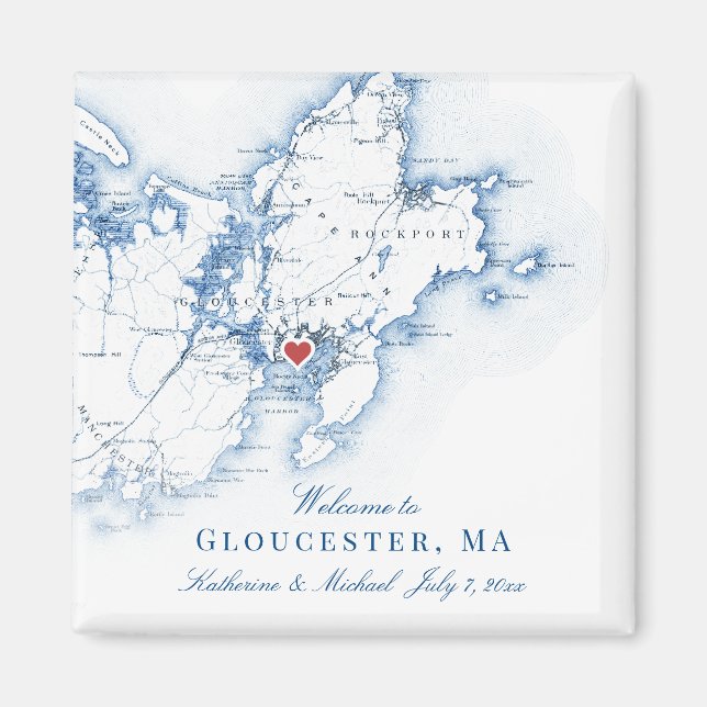 Imán Gloucester Massachusetts Map Favor de la Boda (Frente)