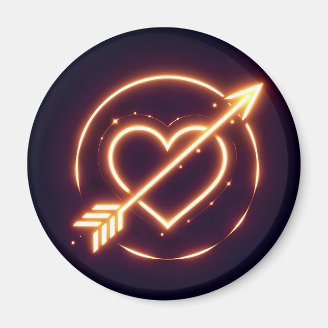 Imán glowing image of a heart with cupid's arrow (Frente)