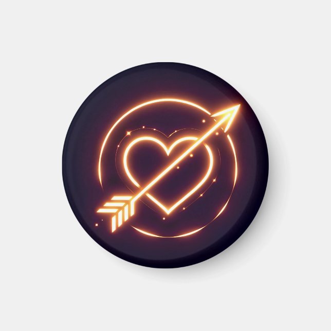 Imán glowing image of a heart with cupid's arrow (Frente)