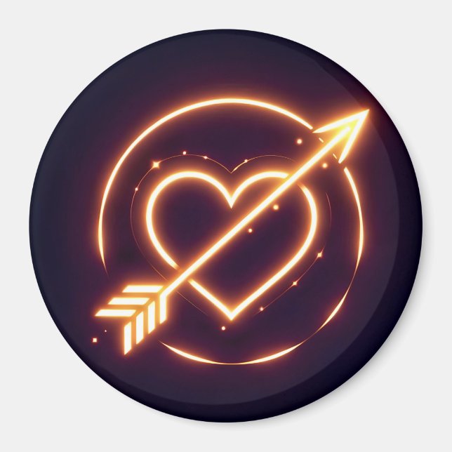 Imán glowing image of a heart with cupid's arrow (Frente)