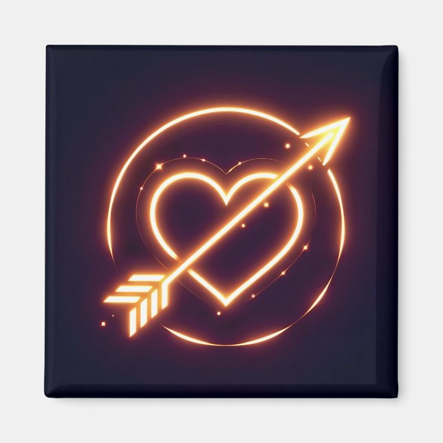 Imán glowing image of a heart with cupid's arrow (Frente)