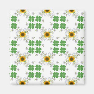 Imán Glücksklee Clover mit Sonnenblume und Calla Lilie