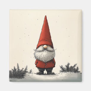 Imán Gnome de invierno alegre en Gorra rojo