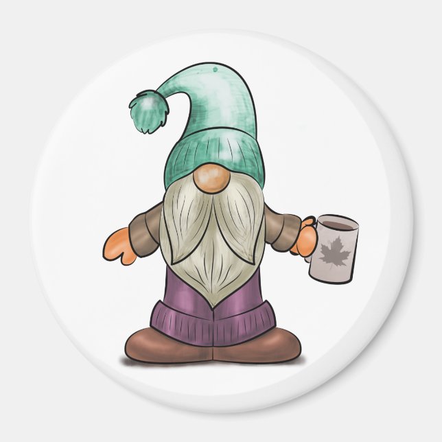 Imán Gnome de otoño con café Mug (Frente)