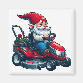 Imán Gnome en motocicleta de césped con cesta de flores