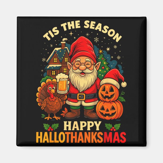 Imán Gnome Happy Hallothanksmas Shirt Halloween Thanksg (Frente)