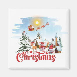 Imán Gnome lindo, hombre de nieve celebrando vacaciones