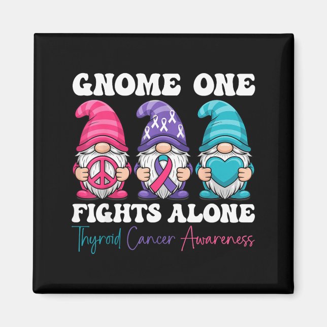 Imán Gnome One Fights Alone - Christmas Thyroid Cancer  (Frente)
