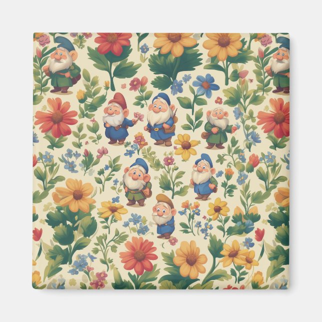 Imán Gnome un diseño de patrones de flores (Frente)